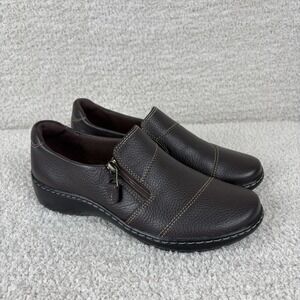 Clarks Shoes Womens 7.5M Brown Cora Harbor Leather Zip Arch Support Loafer 28850